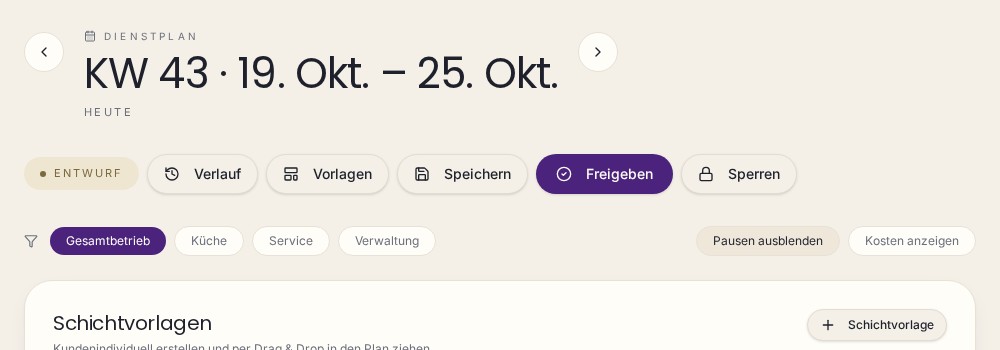 Aktuelle Programmoberfläche: dienstplan
