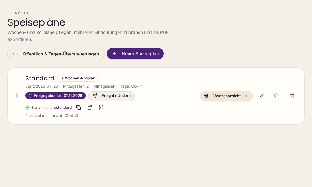 Aktuelle Programmoberfläche: speiseplan