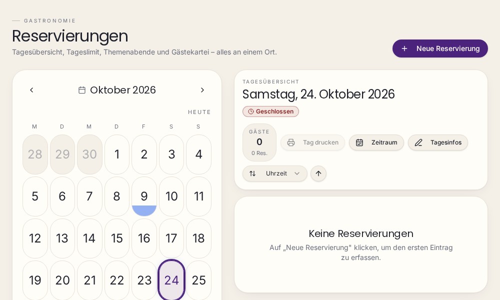 Aktuelle Programmoberfläche: reservierung
